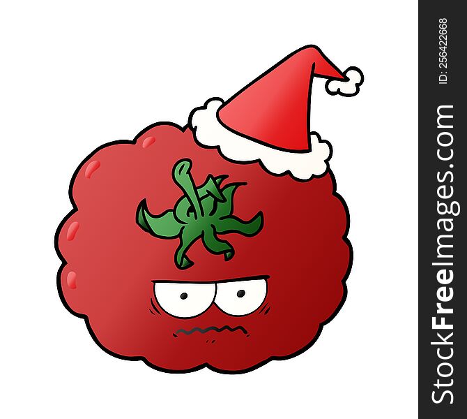 Gradient Cartoon Of A Angry Tomato Wearing Santa Hat