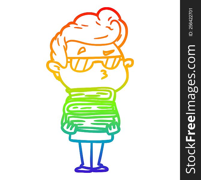 Rainbow Gradient Line Drawing Cartoon Cool Guy