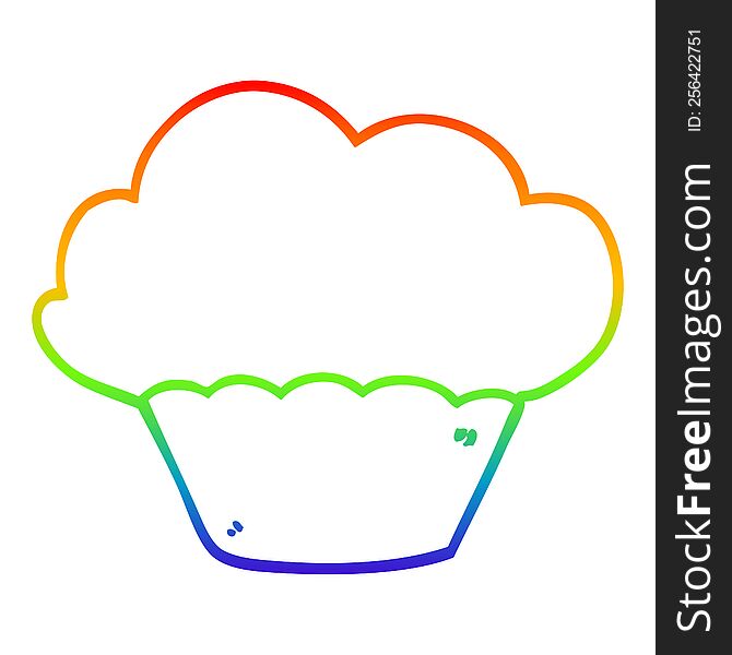 rainbow gradient line drawing of a cartoon cupcake