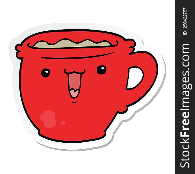Sticker Of A Cute Cartoon Coffee Cup