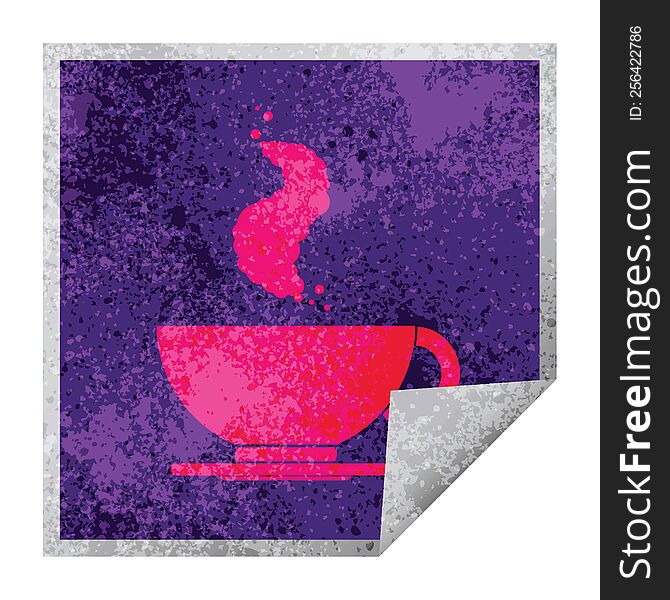 hot cup of coffee square peeling sticker. hot cup of coffee square peeling sticker