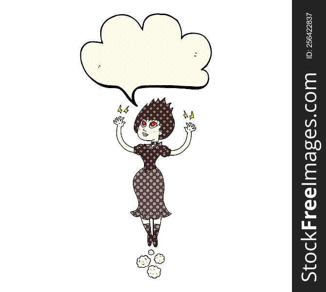 Comic Book Speech Bubble Cartoon Vampire Girl Flying