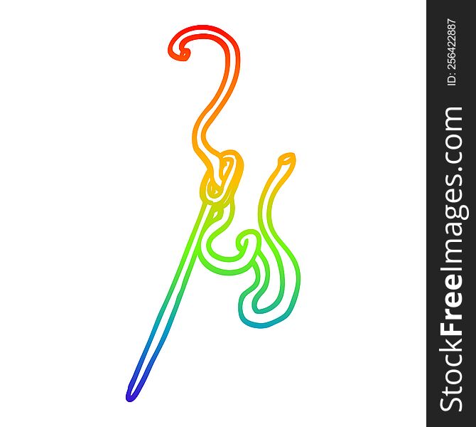 rainbow gradient line drawing of a cartoon needle and thread