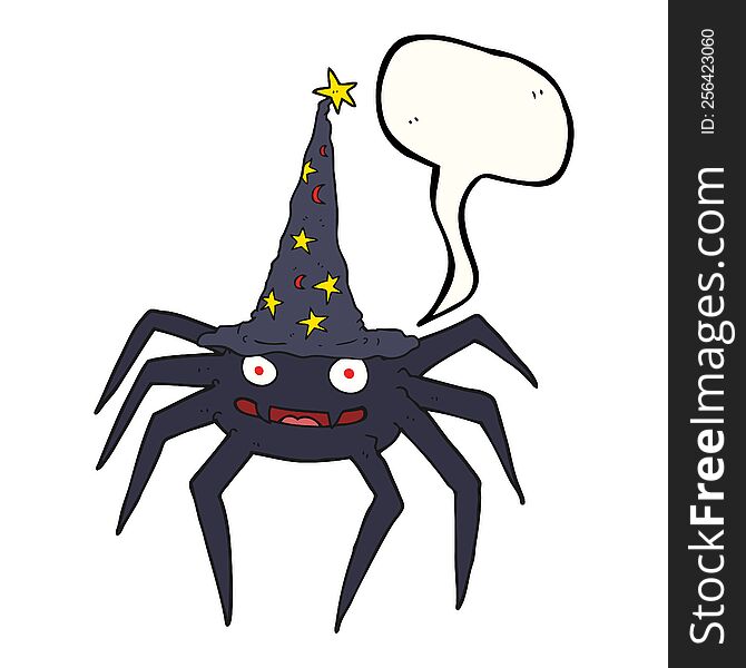 Speech Bubble Cartoon Halloween Spider In Witch Hat
