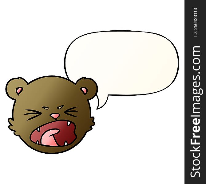 Cute Cartoon Teddy Bear Face And Speech Bubble In Smooth Gradient Style
