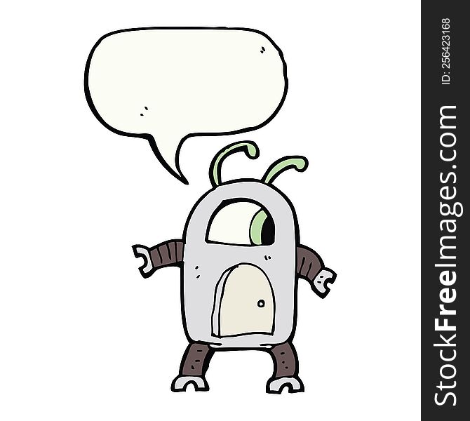 Cartoon Alien Robot With Speech Bubble