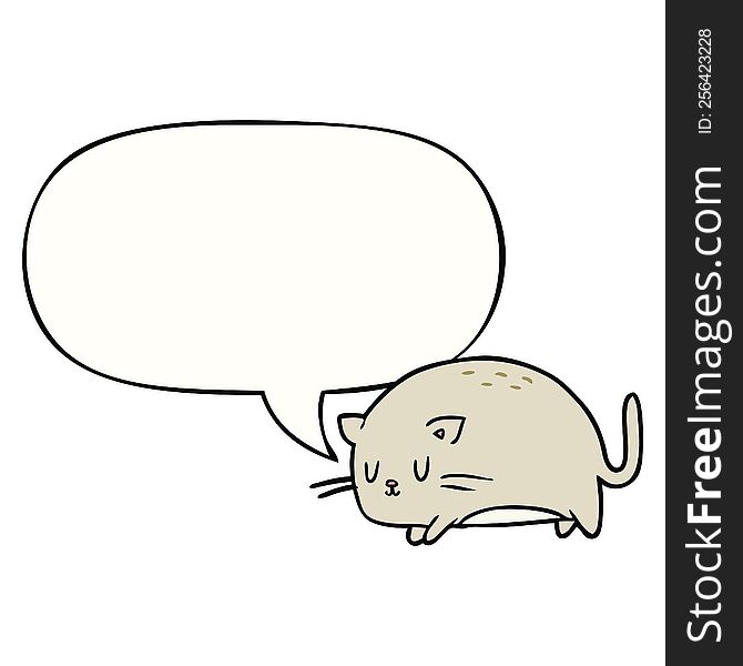 Cute Fat Cartoon Cat And Speech Bubble