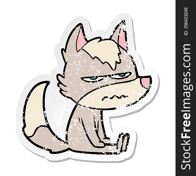 Distressed Sticker Of A Cartoon Annoyed Wolf