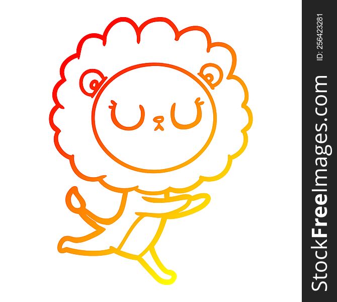 Warm Gradient Line Drawing Cartoon Running Lion