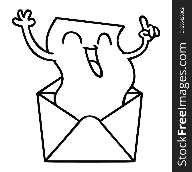 Quirky Line Drawing Cartoon Happy Letter