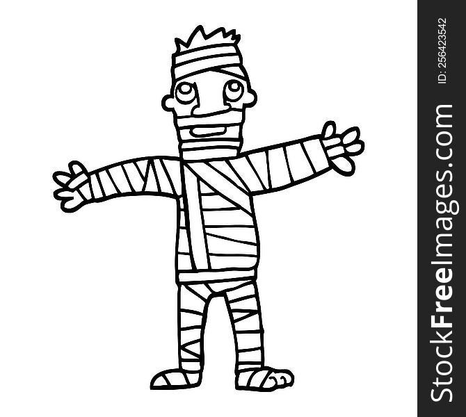 black and white cartoon man in bandages