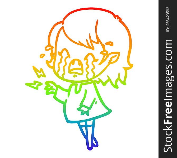 Rainbow Gradient Line Drawing Cartoon Crying Vampire Girl