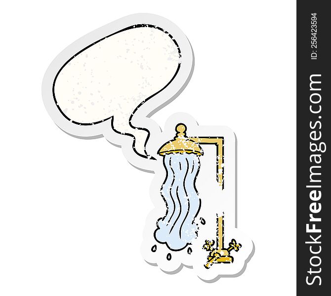 cartoon shower with speech bubble distressed distressed old sticker. cartoon shower with speech bubble distressed distressed old sticker