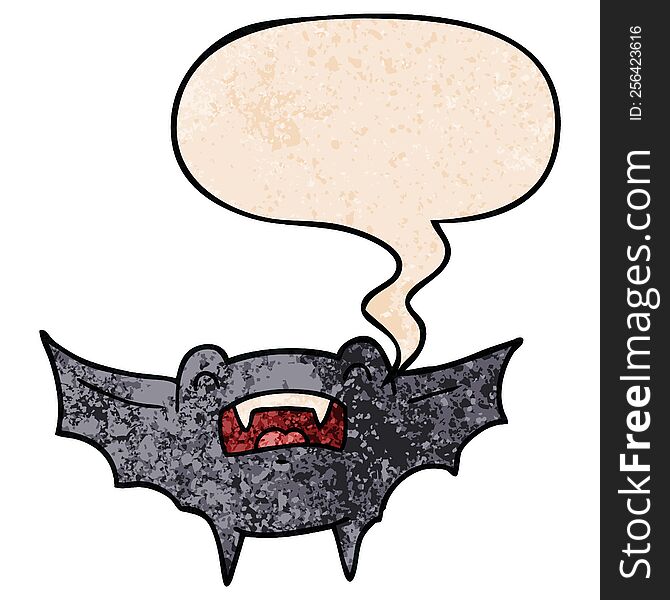 Cartoon Vampire Bat And Speech Bubble In Retro Texture Style