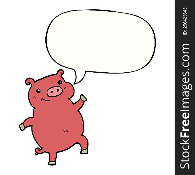 Cartoon Dancing Pig And Speech Bubble