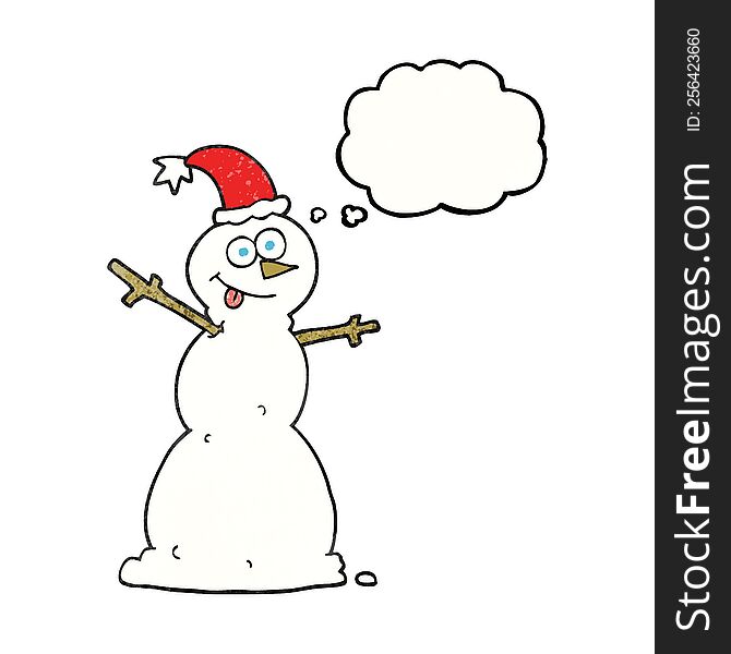 freehand drawn thought bubble textured cartoon snowman