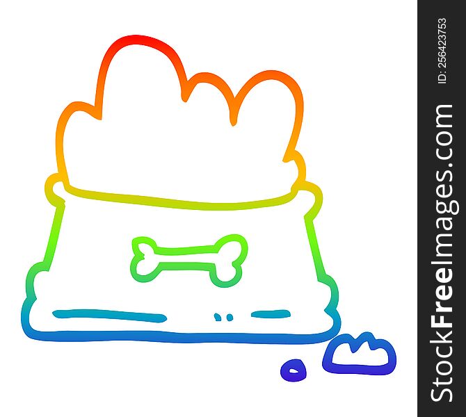 rainbow gradient line drawing of a cartoon dog food bowl