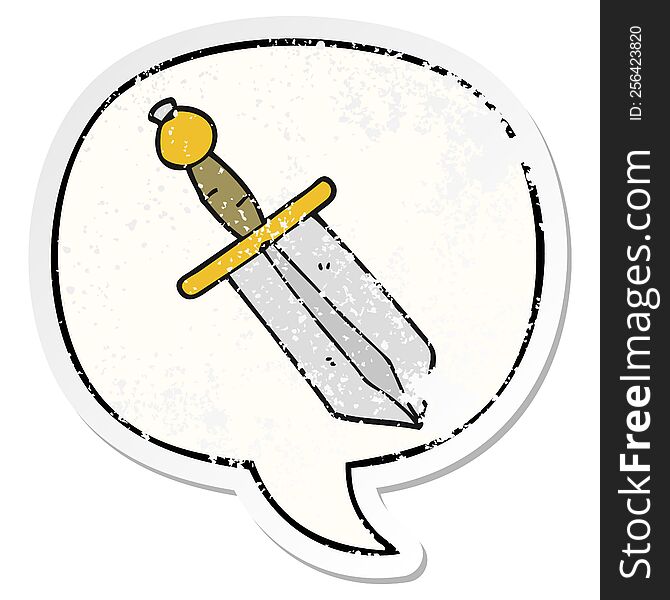 Cartoon Dagger And Speech Bubble Distressed Sticker