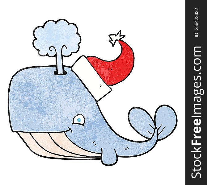 Textured Cartoon Whale Wearing Christmas Hat