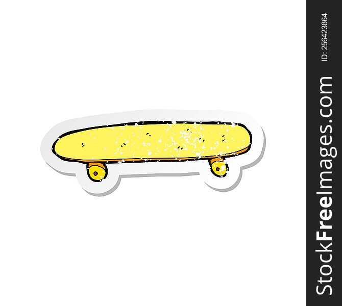 retro distressed sticker of a cartoon skateboard