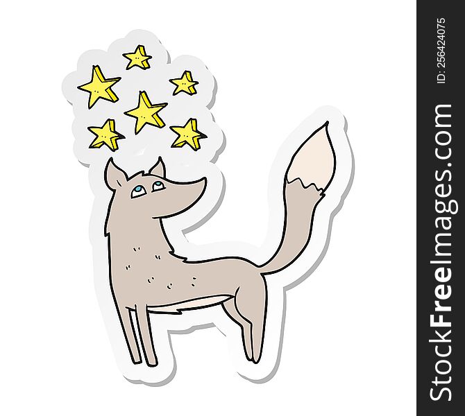 sticker of a cartoon wolf with stars