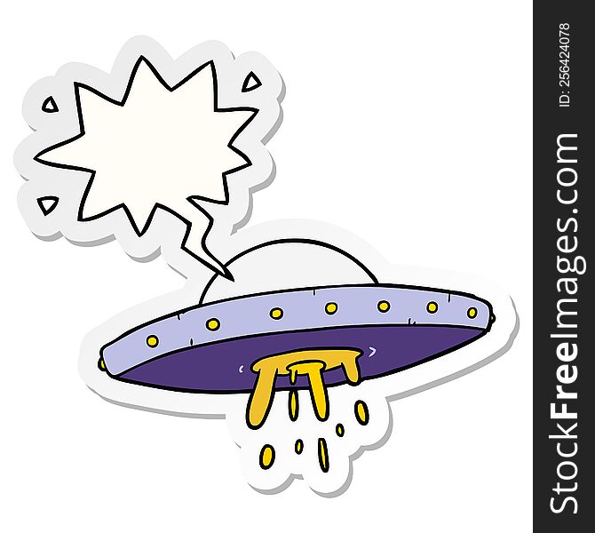 cartoon flying UFO with speech bubble sticker