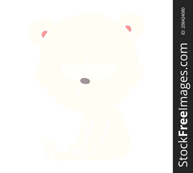 Bored Polar Bear Flat Color Style Cartoon Sitting