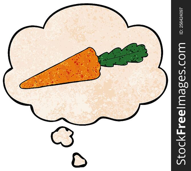 Cartoon Carrot And Thought Bubble In Grunge Texture Pattern Style