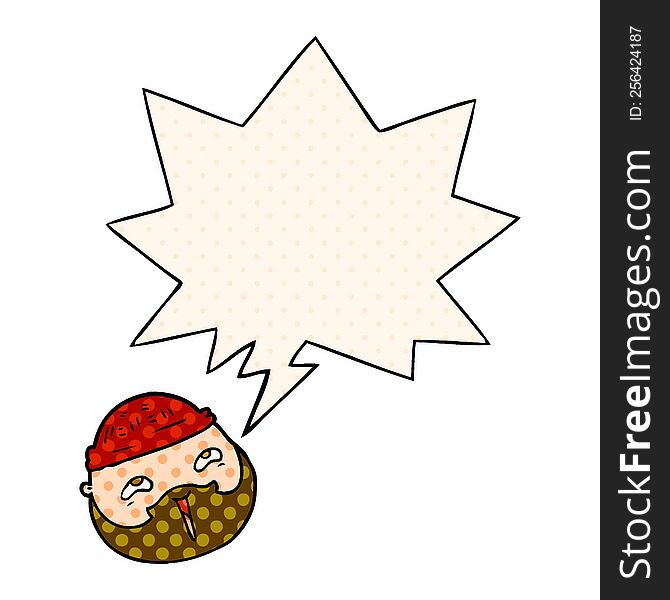 Cartoon Male Face And Beard And Speech Bubble In Comic Book Style