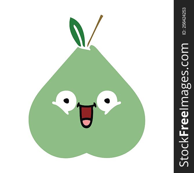 flat color retro cartoon of a green pear