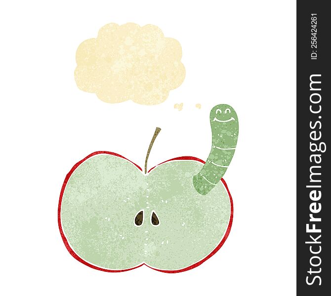 Cartoon Apple With Worm With Thought Bubble