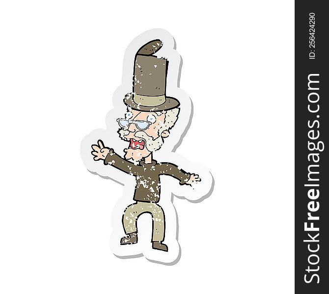 retro distressed sticker of a cartoon old man in top hat