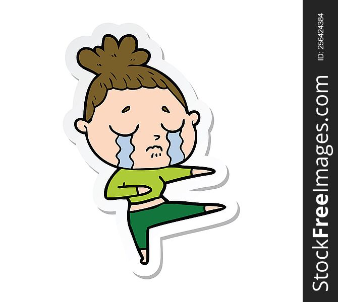 sticker of a cartoon crying woman dancing
