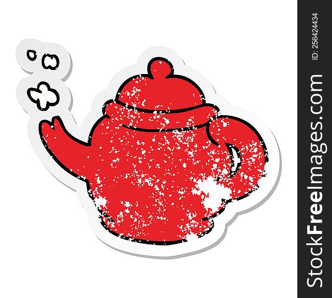 Distressed Sticker Cartoon Doodle Of A Blue Tea Pot