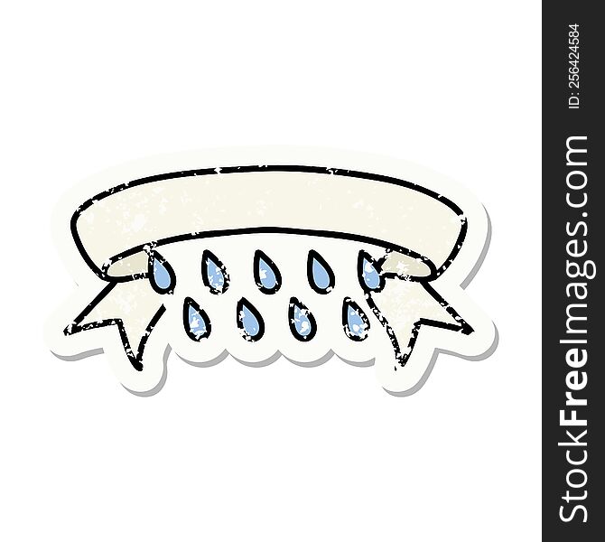 Grunge Sticker With Banner Of Rain Drops