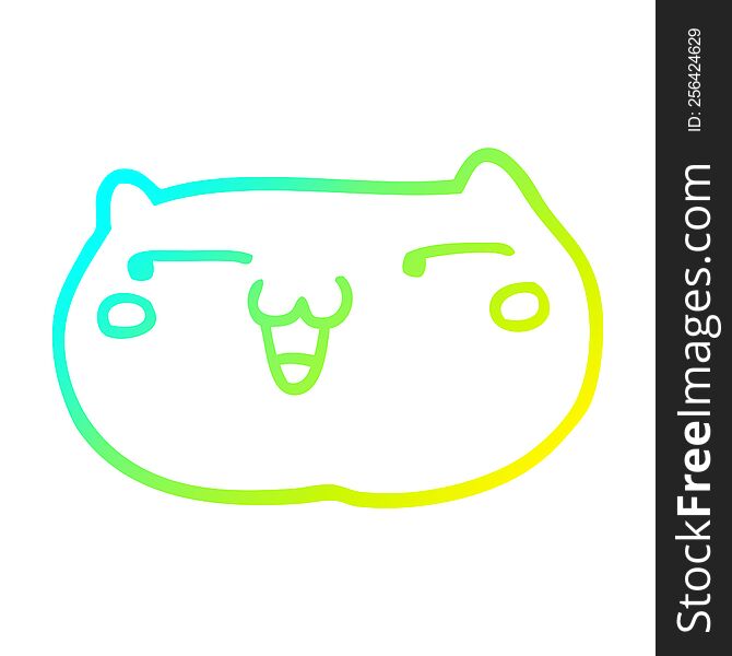 cold gradient line drawing of a cartoon cat face