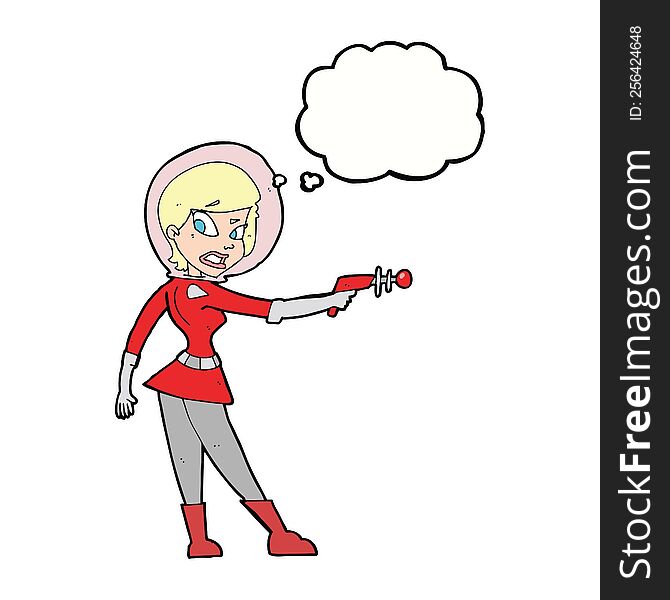 cartoon sci fi girl with thought bubble