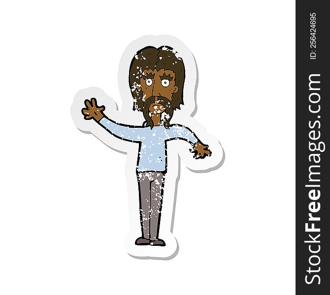 Retro Distressed Sticker Of A Cartoon Waving Man With Mustache