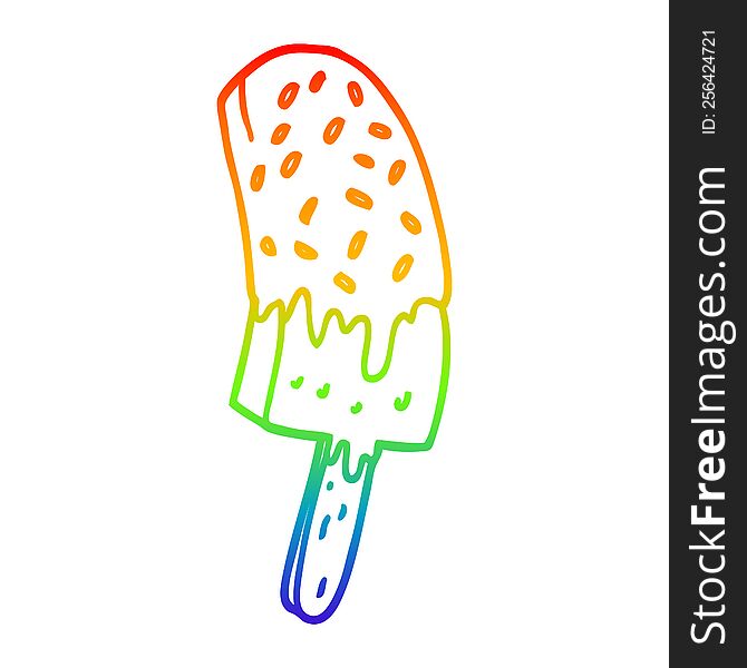 rainbow gradient line drawing of a cartoon ice cream lolly