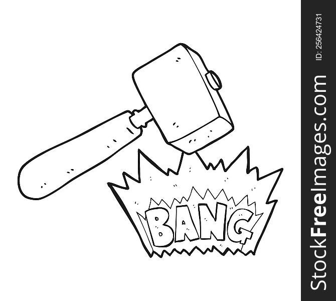 freehand drawn black and white cartoon mallet banging