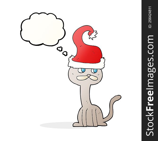 Thought Bubble Cartoon Cat Wearing Christmas Hat