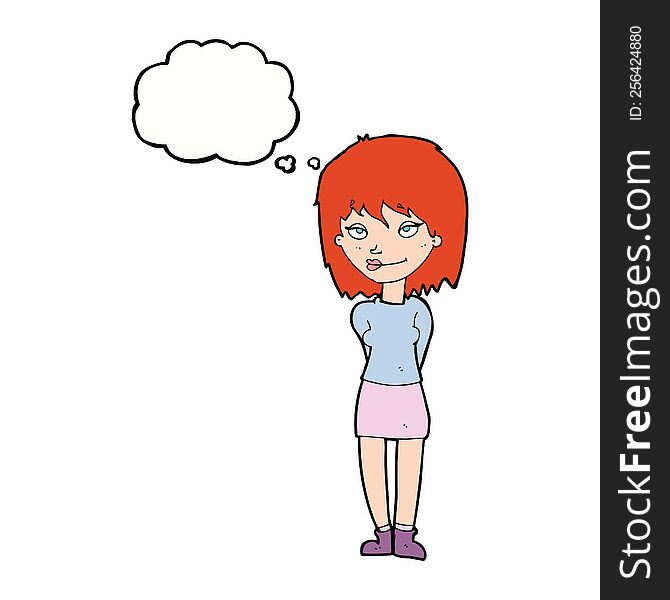 Cartoon Happy Woman With Thought Bubble