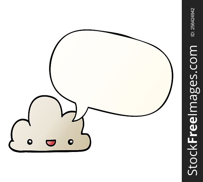 cartoon tiny happy cloud with speech bubble in smooth gradient style