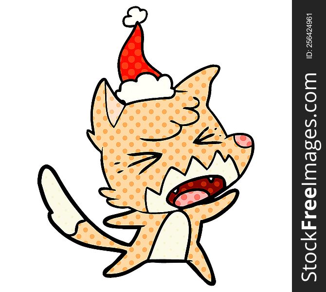 Angry Comic Book Style Illustration Of A Fox Wearing Santa Hat