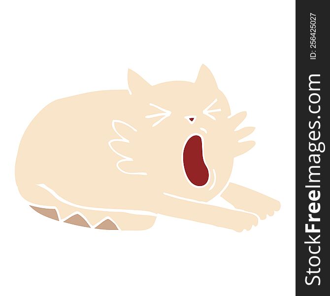 Flat Color Illustration Cartoon Yawning Cat