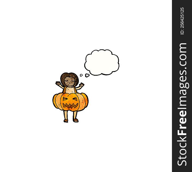 Girl In Pumpkin Costume Cartoon