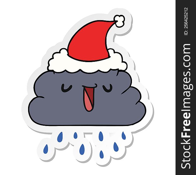 hand drawn christmas sticker cartoon  kawaii rain cloud