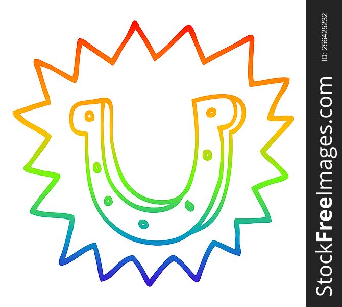 rainbow gradient line drawing of a cartoon lucky horseshoe