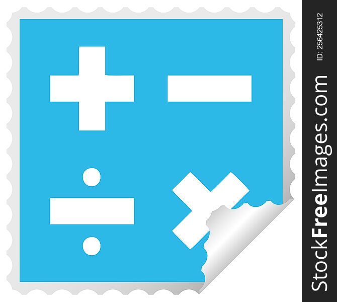 square peeling sticker cartoon of a math symbols