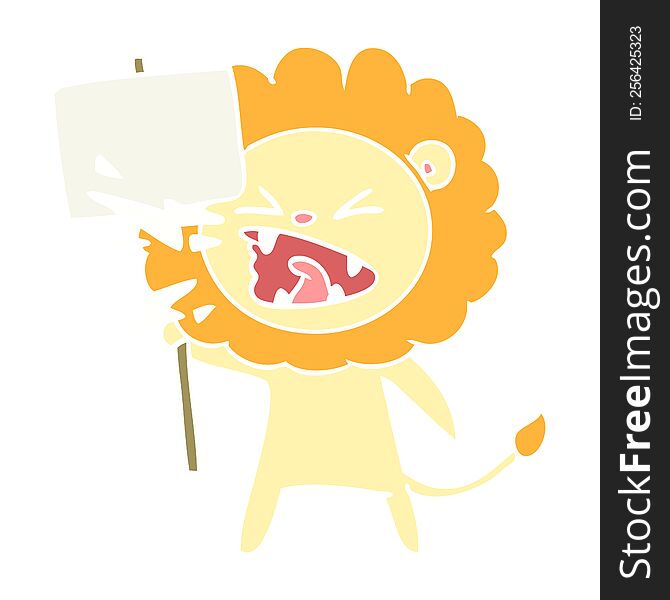 Flat Color Style Cartoon Roaring Lion Protester